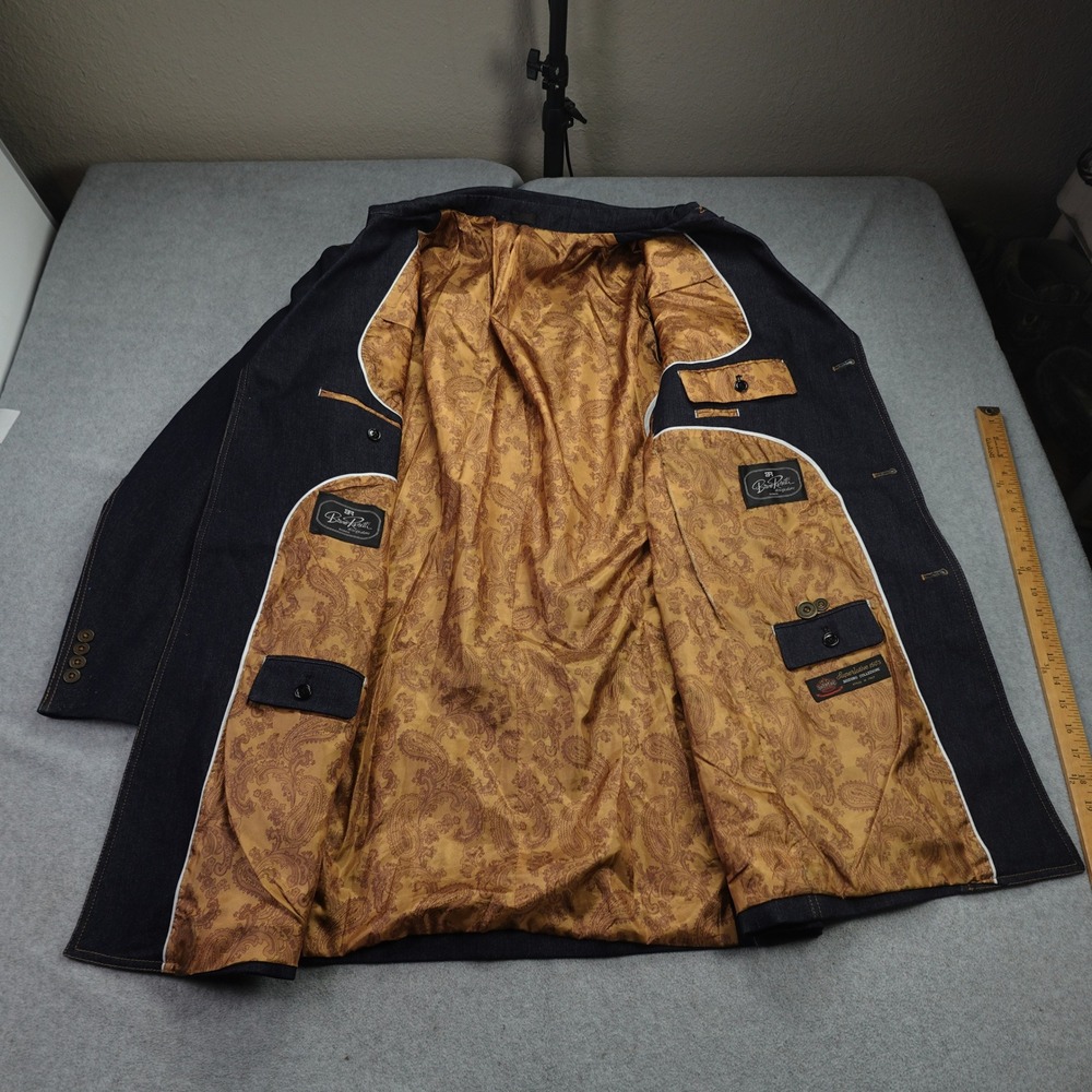 Bruno Rossetti Jacket Mens 48L Blue 70s‎ Paisley Lined Car Coat Denim Italy - Picture 6 of 15